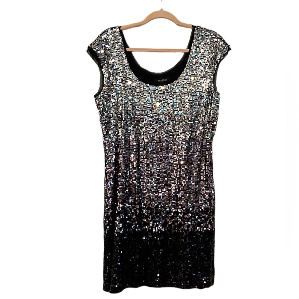WHITE HOUSE BLACK MARKET SEQUINED MINI DRESS SILVER BLACK OMBRE Holiday